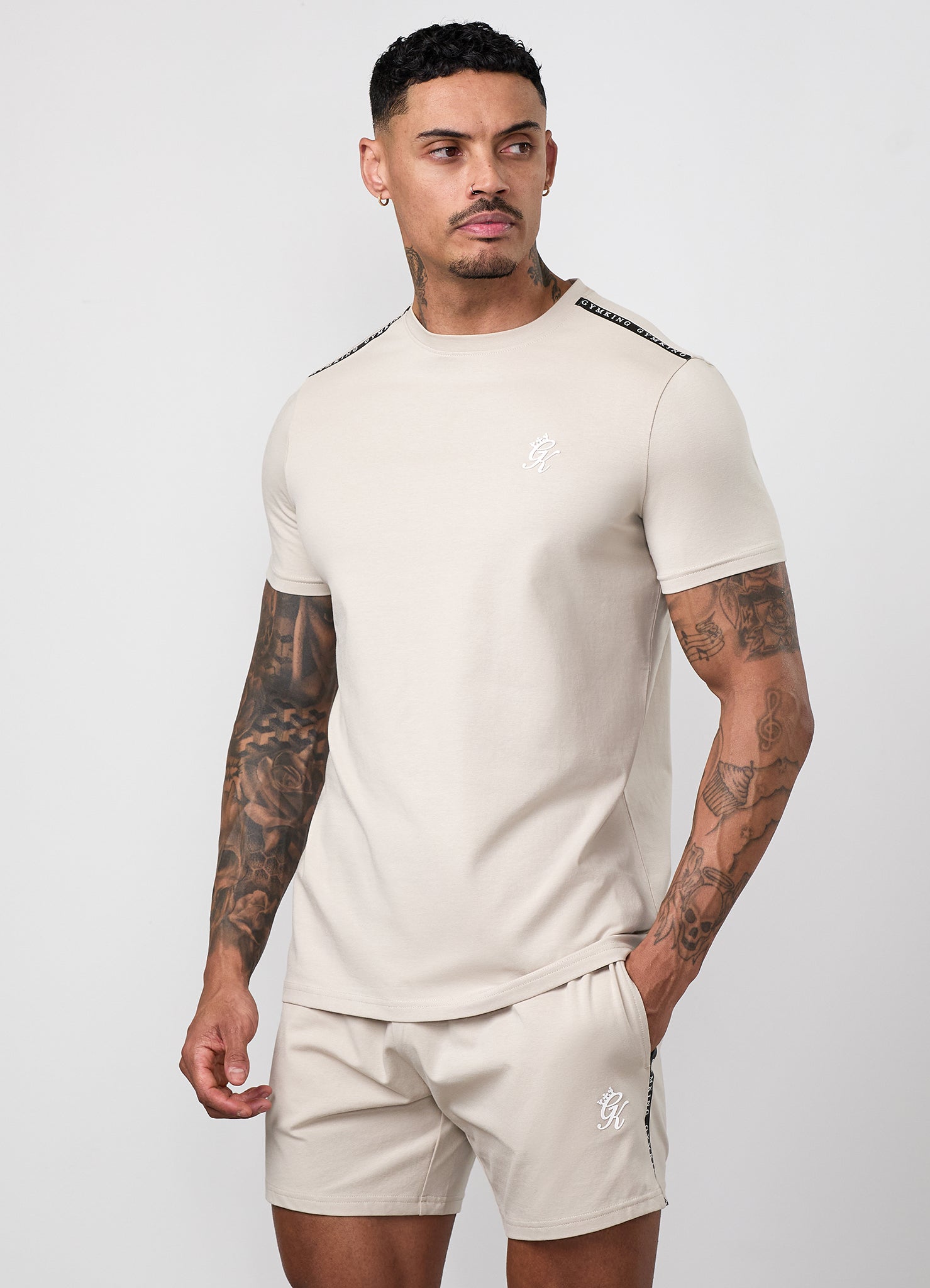 Gym King Taped Jersey Tee - Light Stone