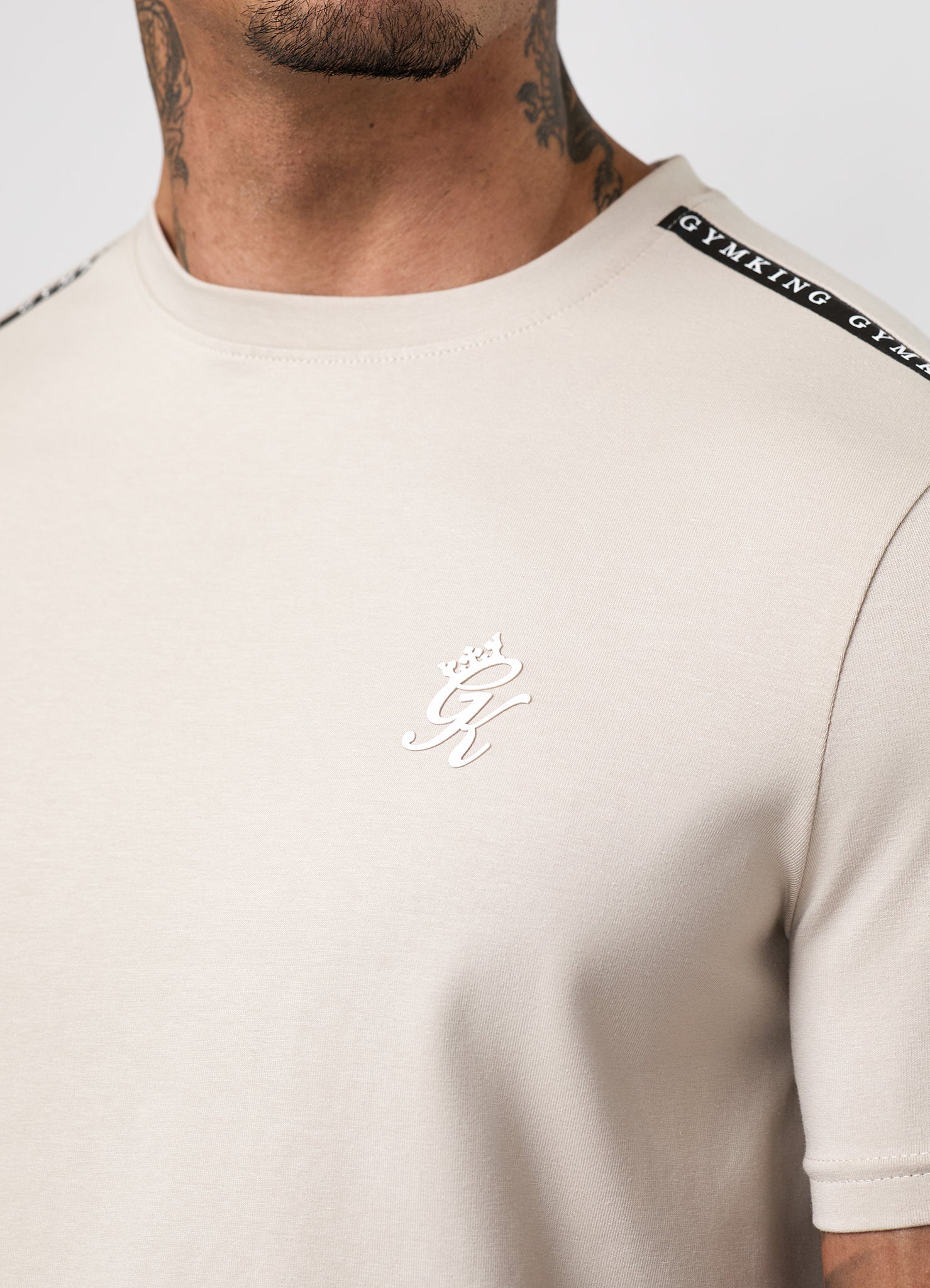 Gym King Taped Jersey Tee - Light Stone