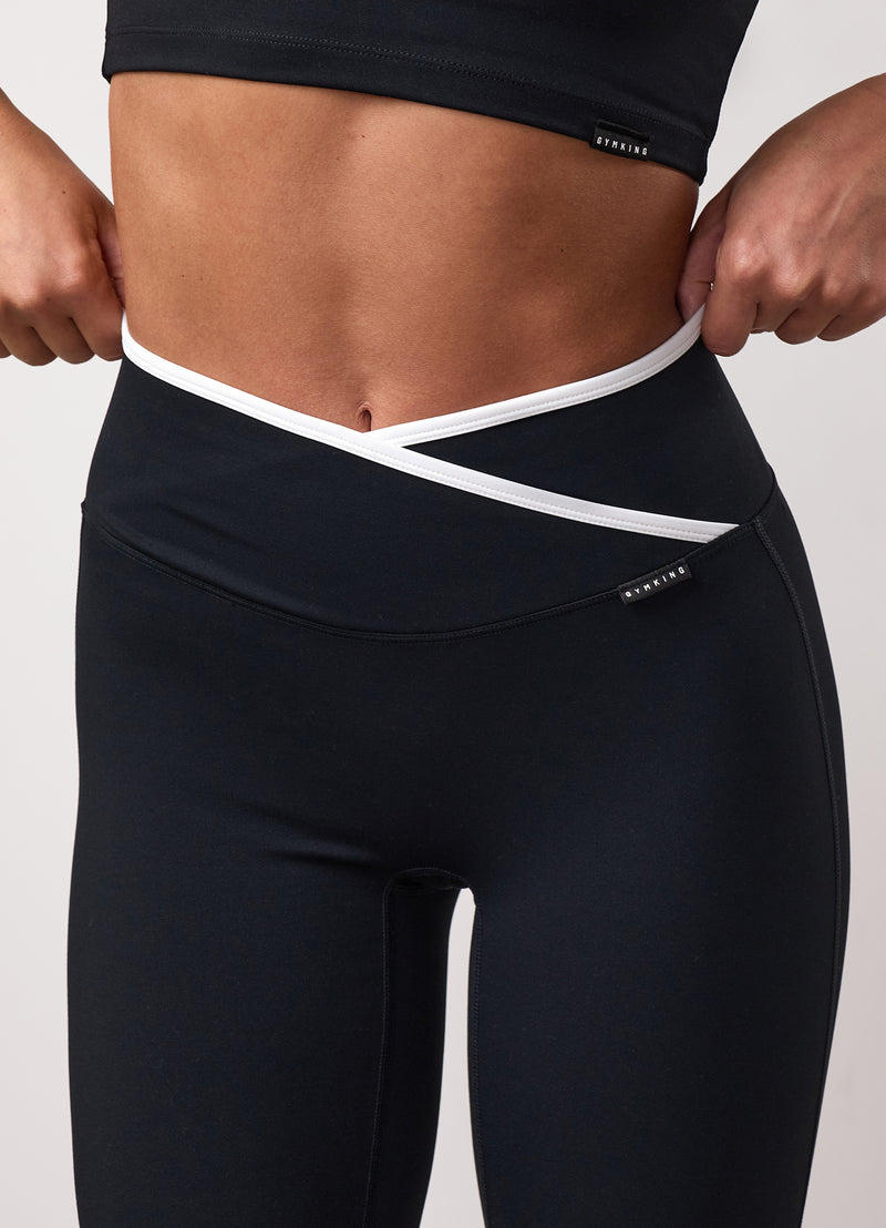GKW Wrap Over Contrast Yoga Pant Petite - Black