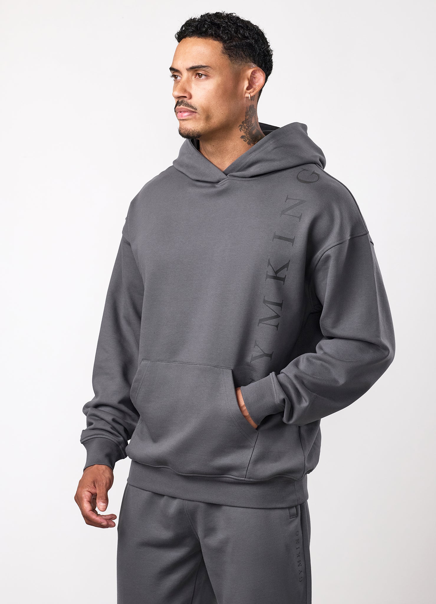 Gym King Text Logo Loopback Hoodie - Alloy Grey
