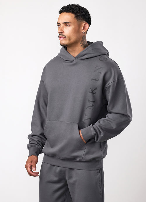 Gym King Text Logo Loopback Hoodie - Alloy Grey