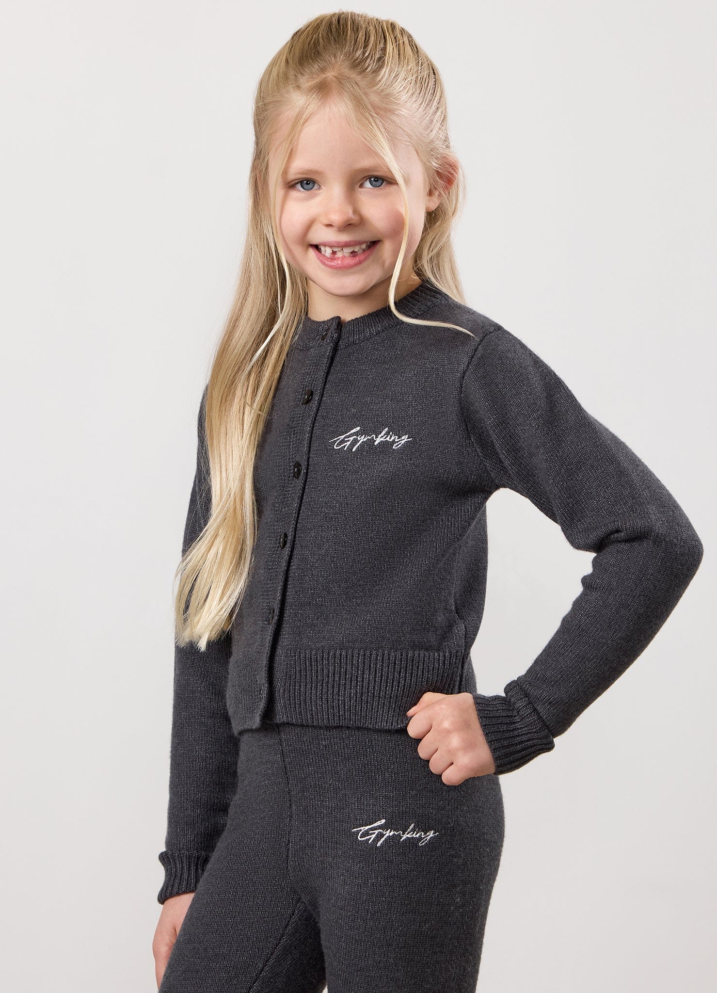 Gym King Kids True Knit Fitted Cardigan - Charcoal