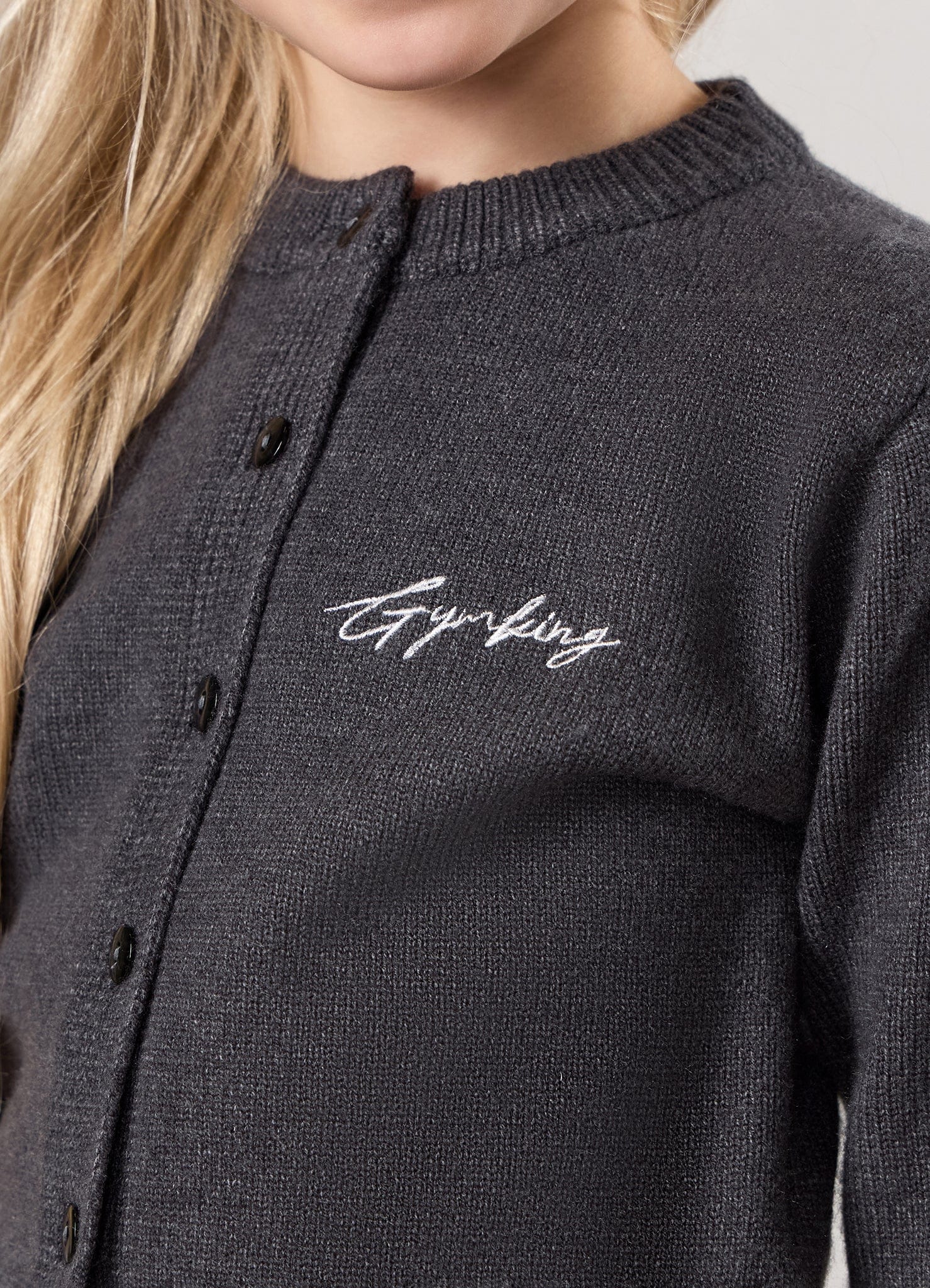 Gym King Kids True Knit Fitted Cardigan - Charcoal