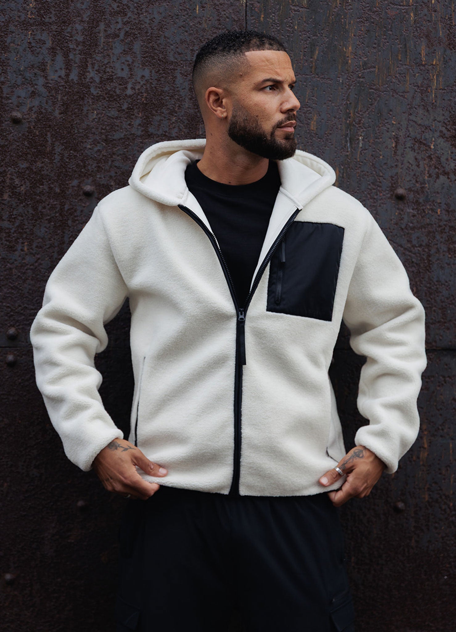 Gym King Linear Full Zip Borg Jacket - Cream