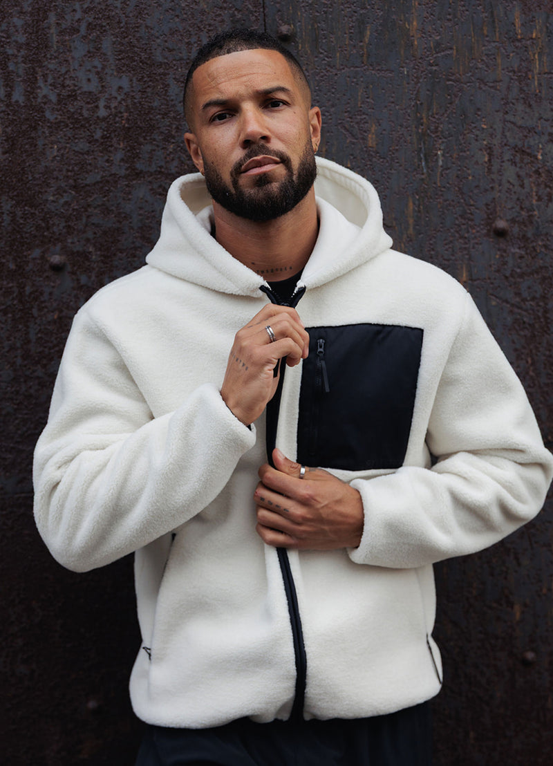 Gym King Linear Full Zip Borg Jacket - Cream