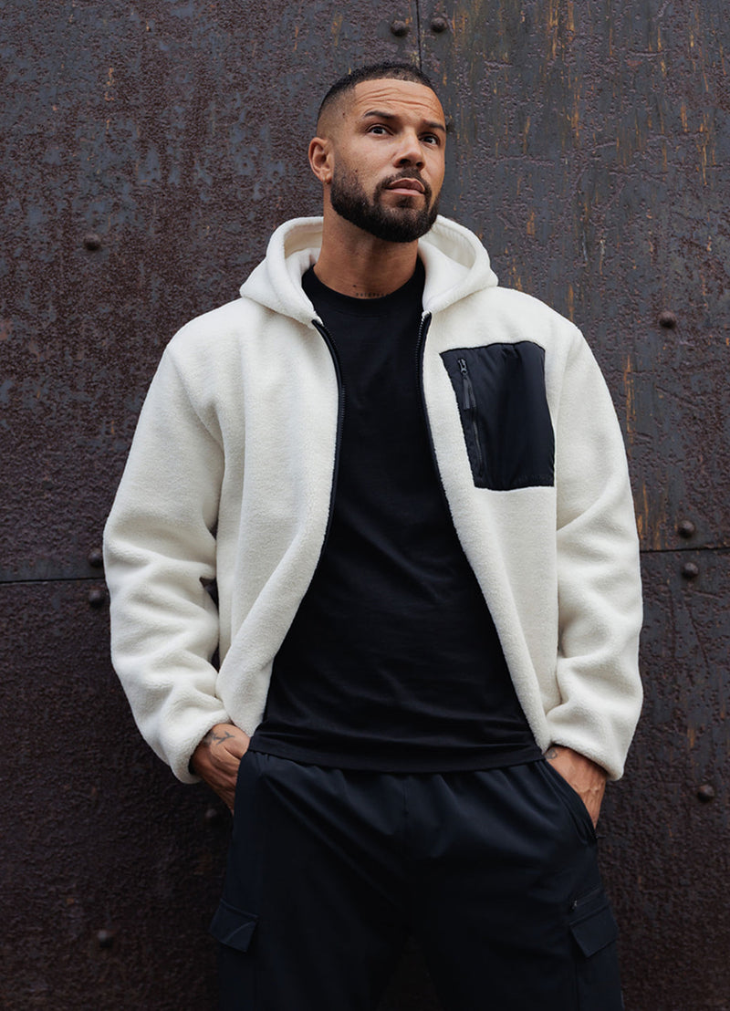 Gym King Linear Full Zip Borg Jacket - Cream