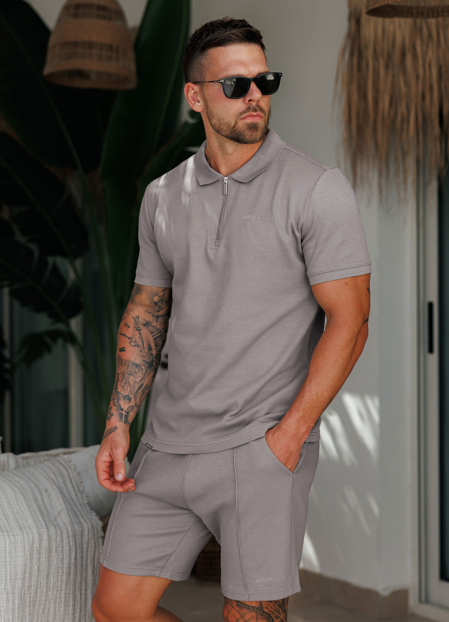 Gym King Portals Texture Polo - Clay Grey