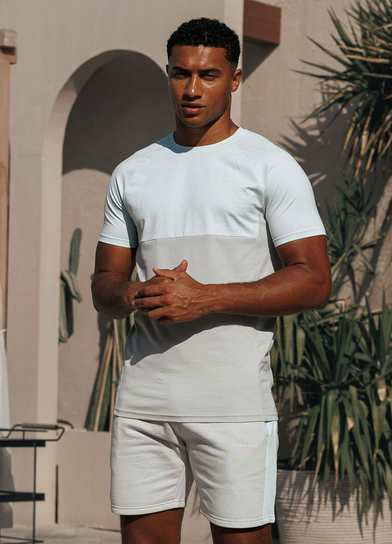 Gym King Contrast Panel Tee - Light Grey/Sky Blue