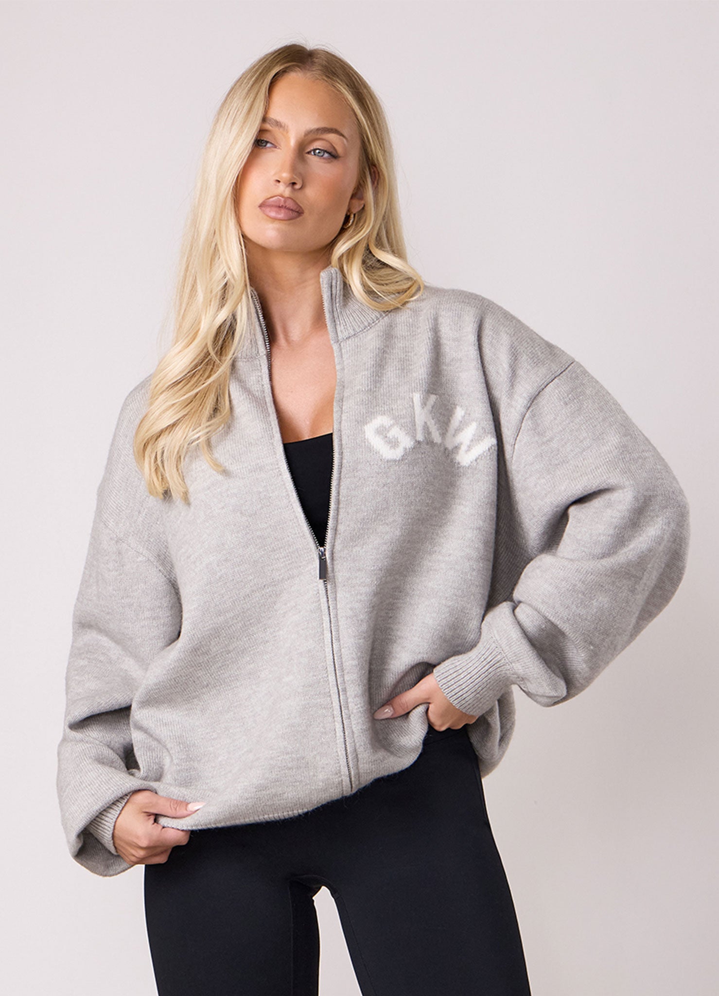 Gym King Restore Knit Full Zip Funnel - Light Grey Marl