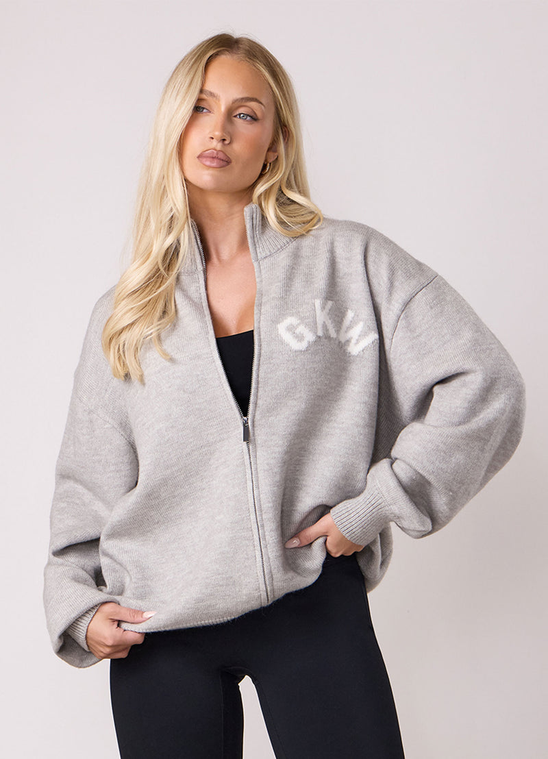 Gym King Restore Knit Full Zip Funnel - Light Grey Marl