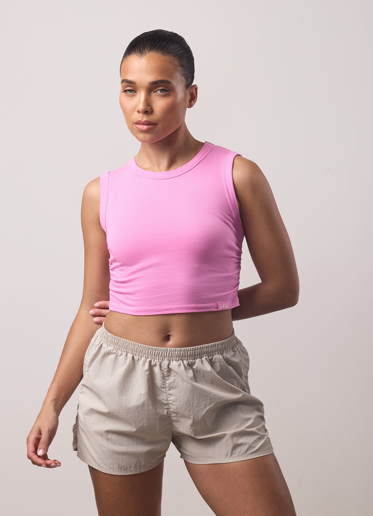 Gym King Ruched Jersey Tank - Bubblegum Pink