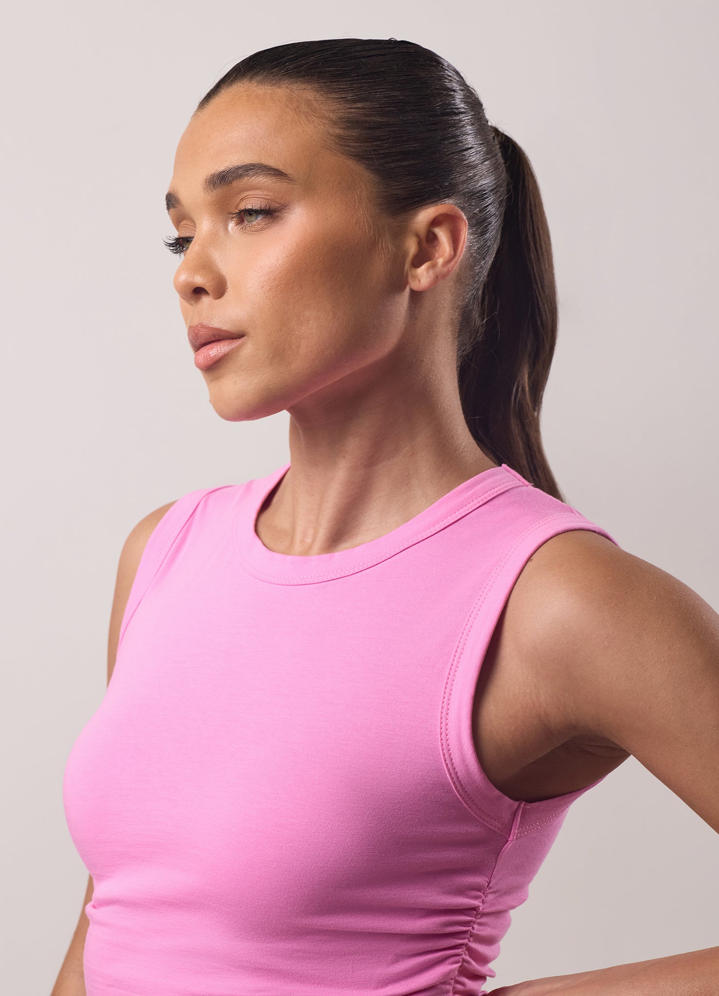Gym King Ruched Jersey Tank - Bubblegum Pink