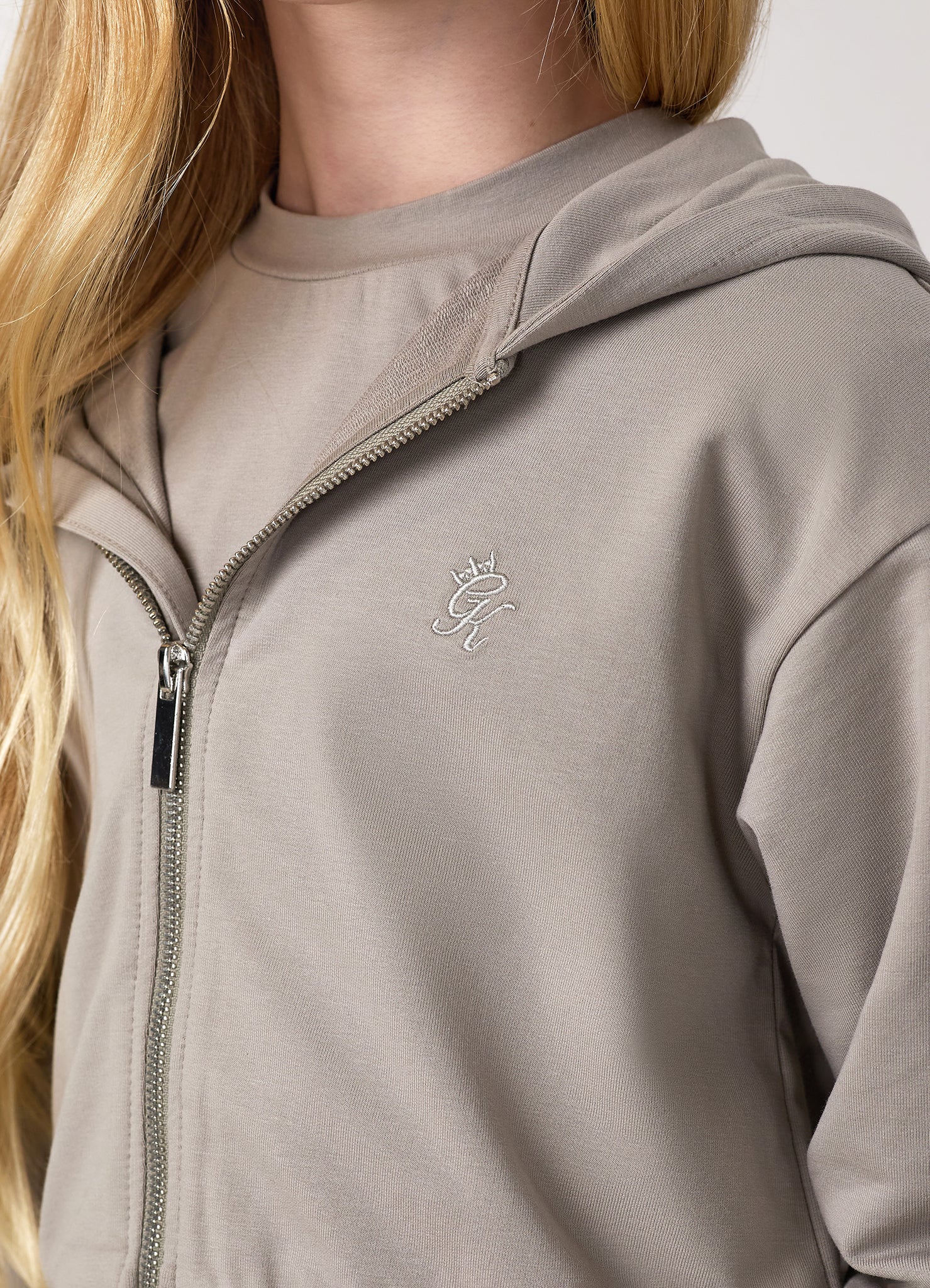 Gym King Older Kids Victory Boxy Full Zip Hoodie - Taupe