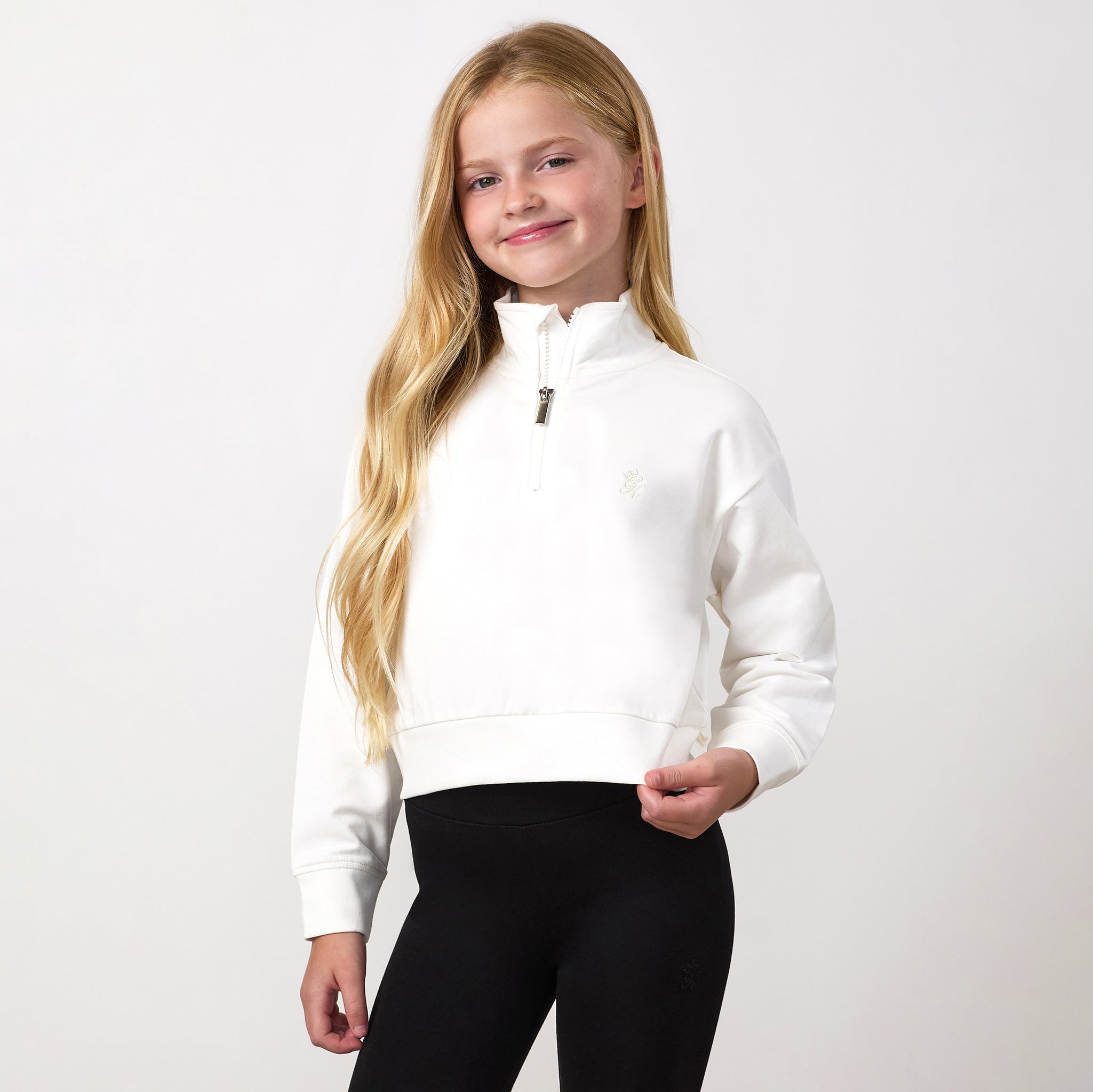Gym King Junior Victory Boxy 1/4 Zip Funnel - Cream
