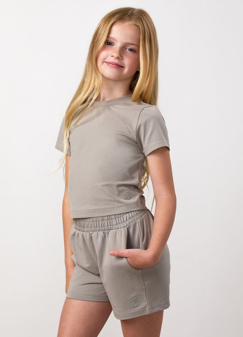 Gym King Mini Victory Jersey Cap Sleeve Tee - Taupe