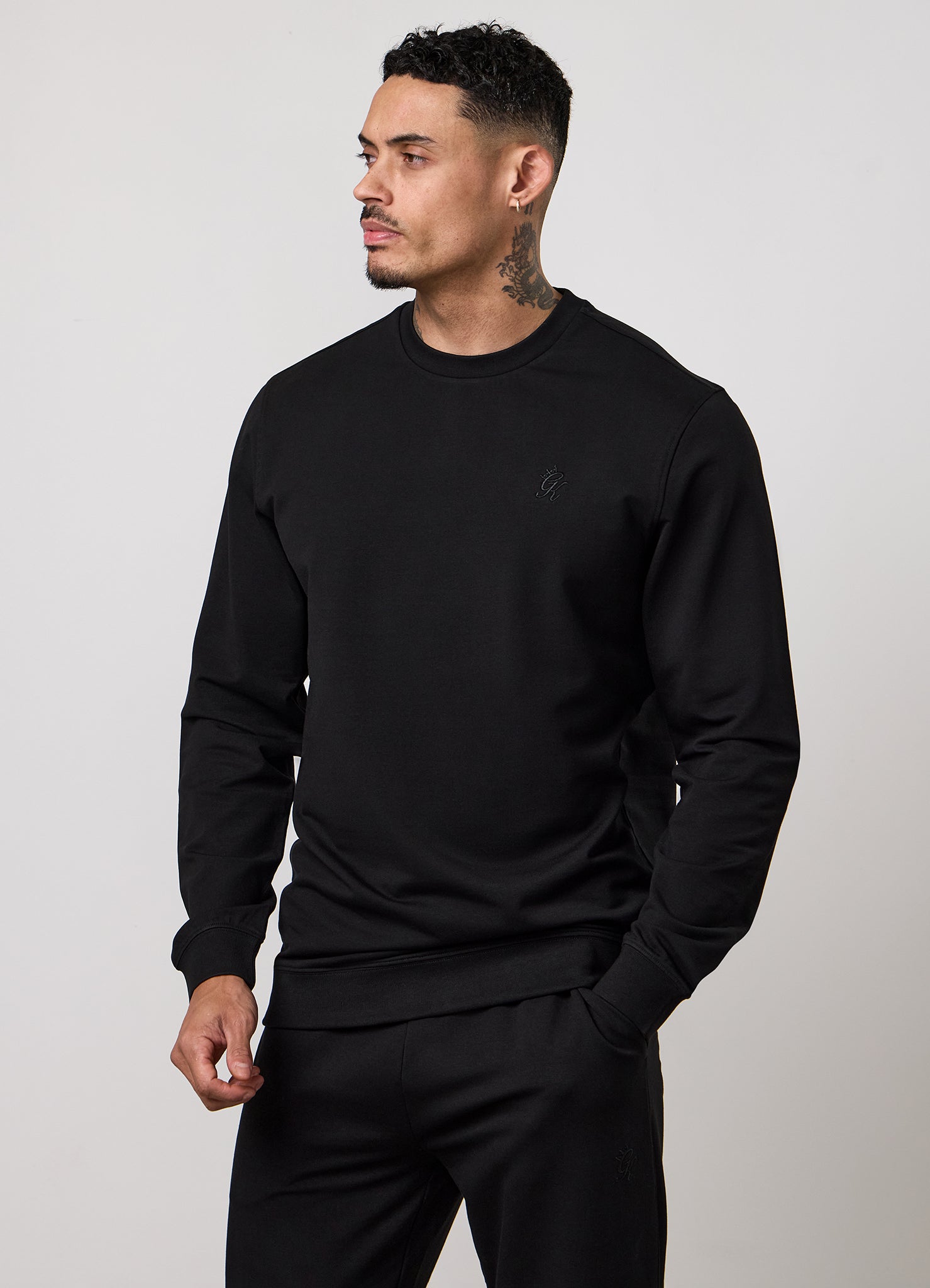 Gym King Victory Loopback Crew Tracksuit - Black