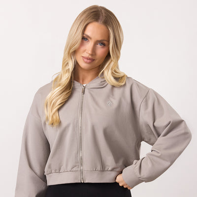 Gym King Victory Lightweight Loopback Full Zip Crop Hoodie - Taupe