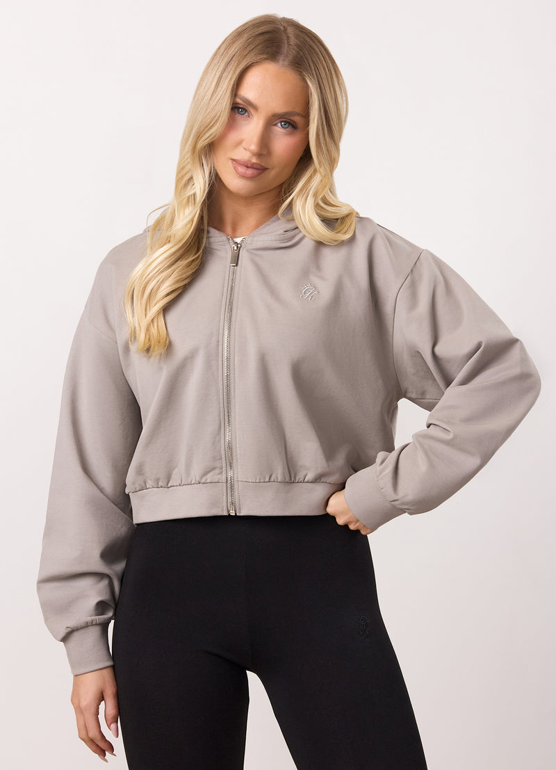 Gym King Victory Loopback Full Zip Crop Hood - Taupe