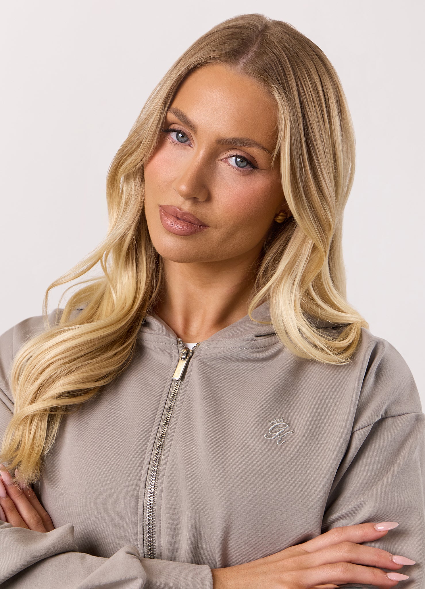 Gym King Victory Loopback Full Zip Crop Hood - Taupe