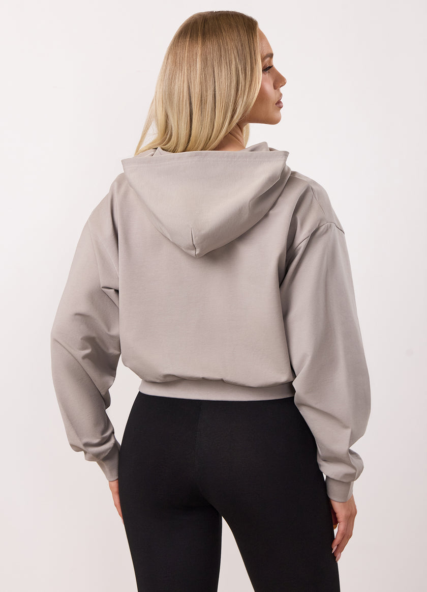 Gym King Victory Loopback Full Zip Crop Hood - Taupe