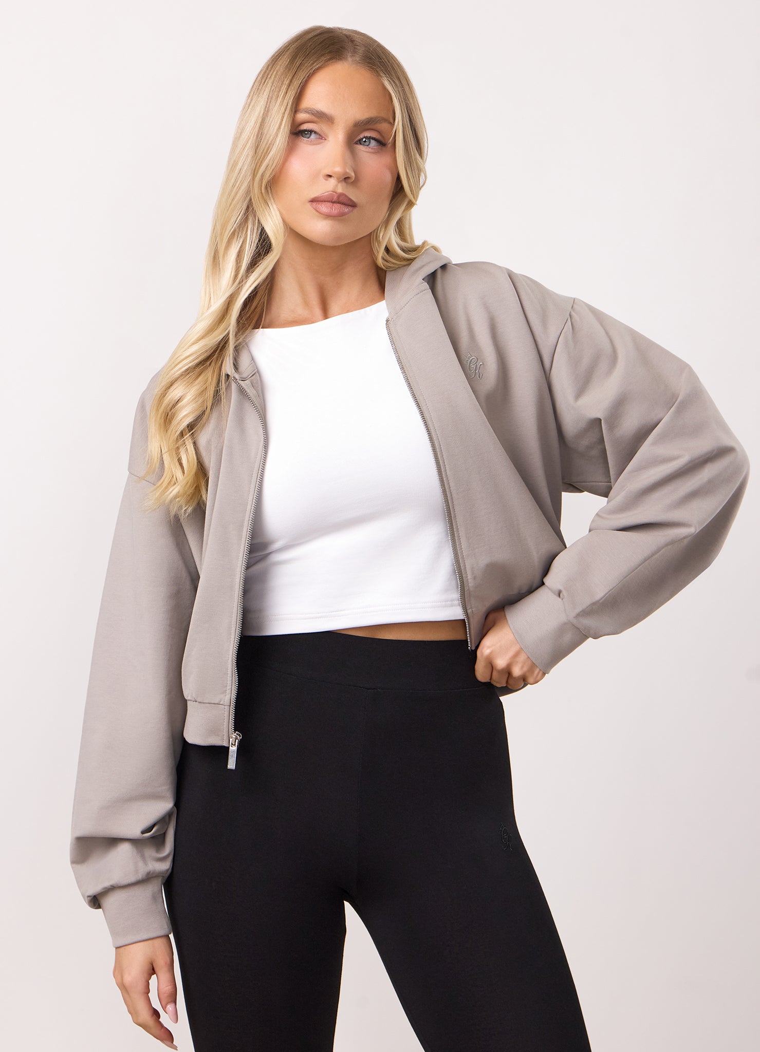 Gym King Victory Loopback Full Zip Crop Hood - Taupe
