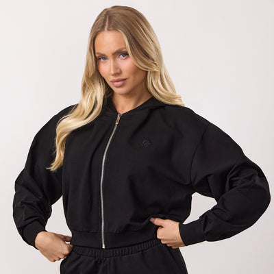 Gym King Victory Lightweight Loopback Full Zip Crop Hoodie - Black