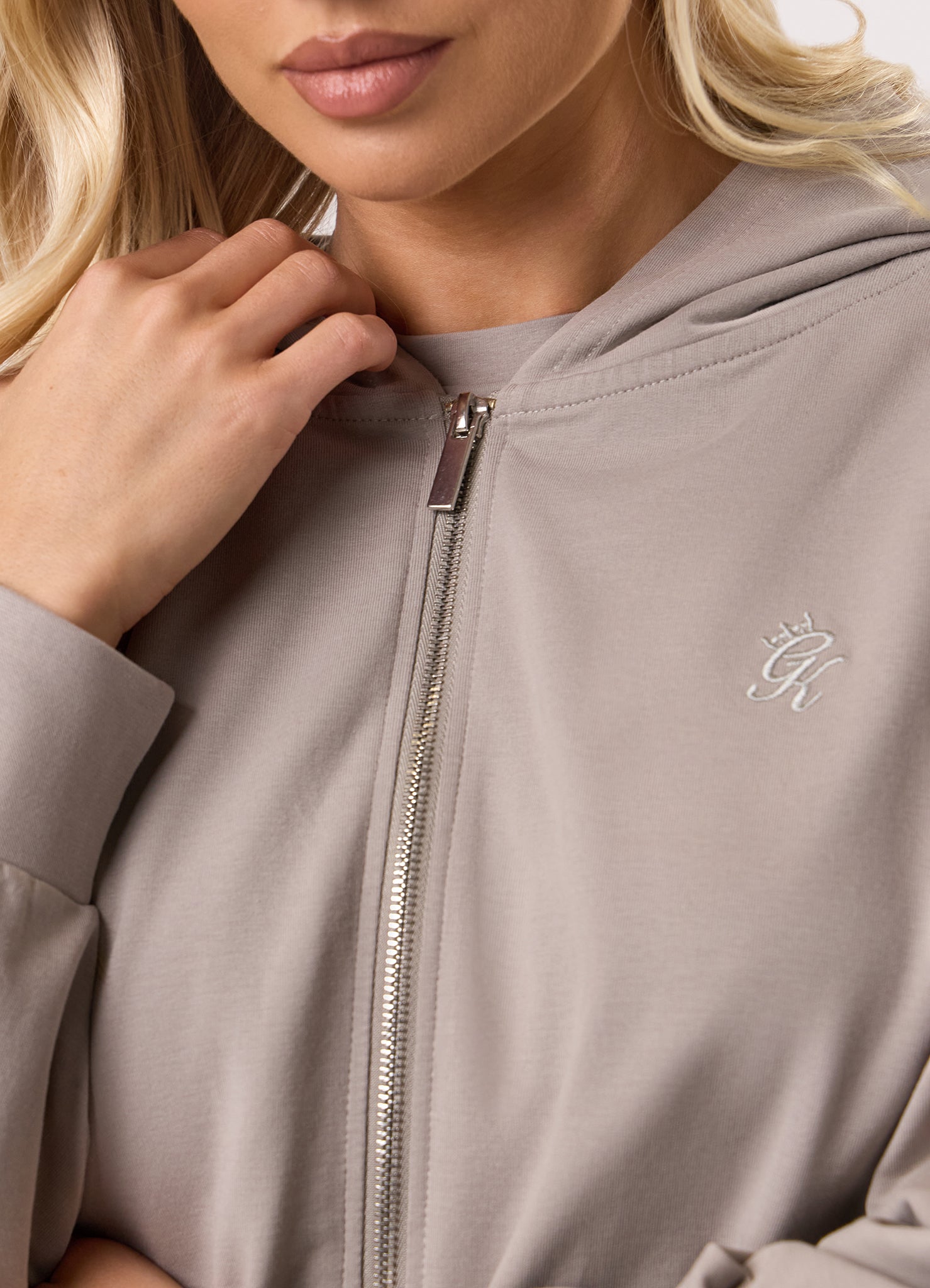 Gym King Victory Loopback Full Zip Crop Hood - Taupe