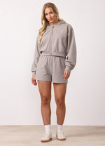 Gym King Victory Loopback Full Zip Crop Hood and Shorts - Taupe thumbnail