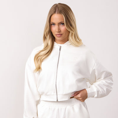 Gym King Victory Lightweight Loopback Full Zip Crop Hoodie - Cream