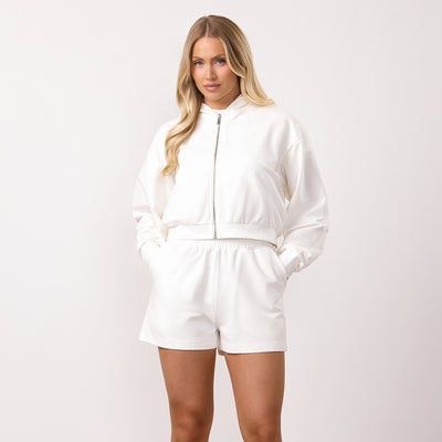 Gym King Victory Loopback Full Zip Crop Hood and Shorts - Cream