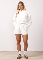 Gym King Victory Loopback Full Zip Crop Hood and Shorts - Cream