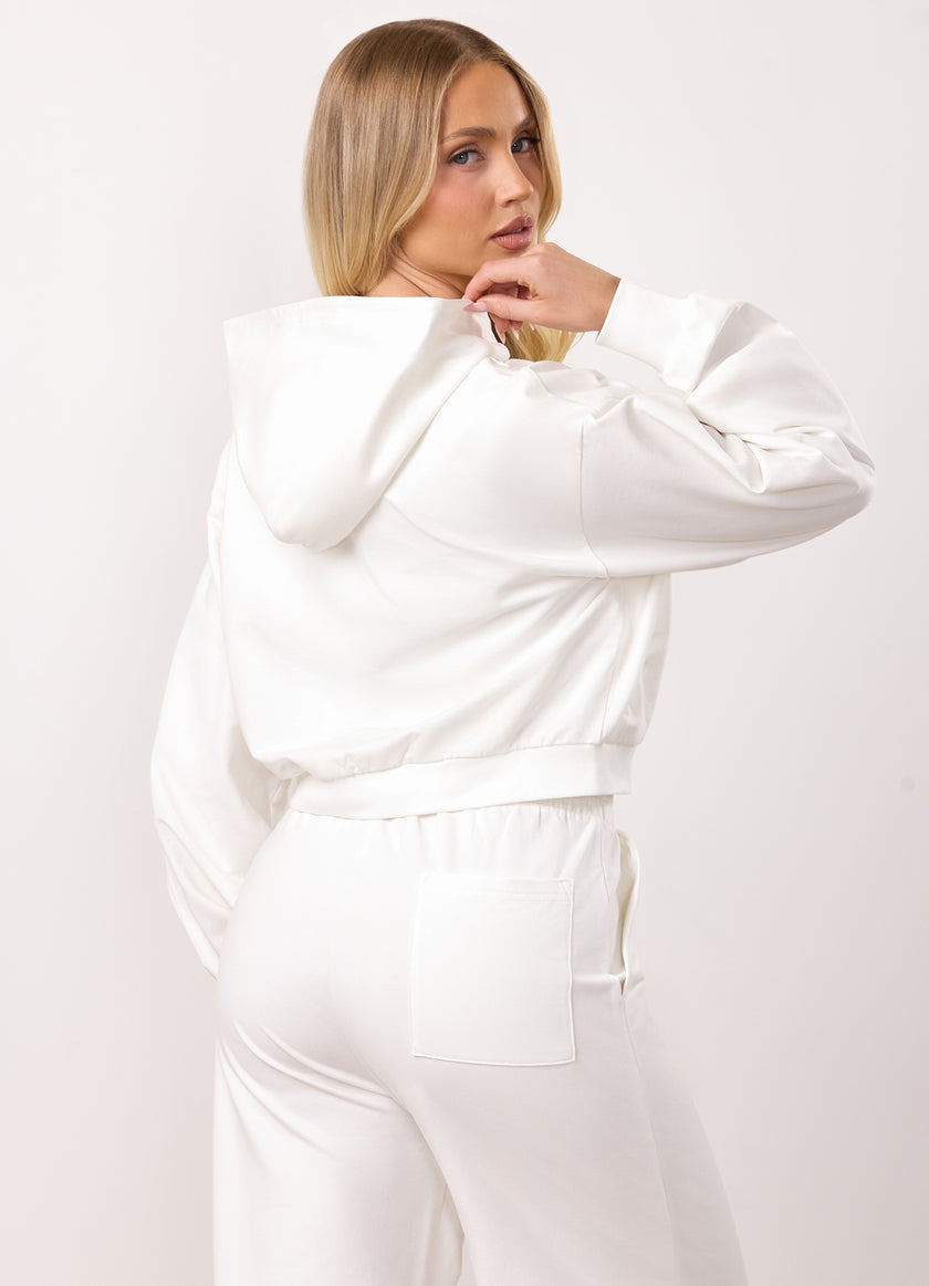 Gym King Victory Loopback Full Zip Crop Hood - Cream