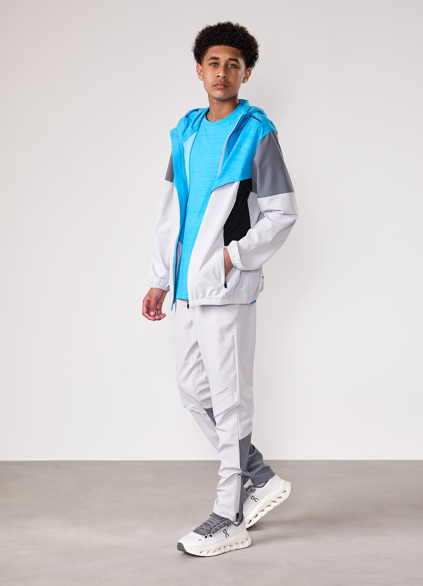 Gym King Kids Vision Tracksuit - Light Grey/Portofino Blue