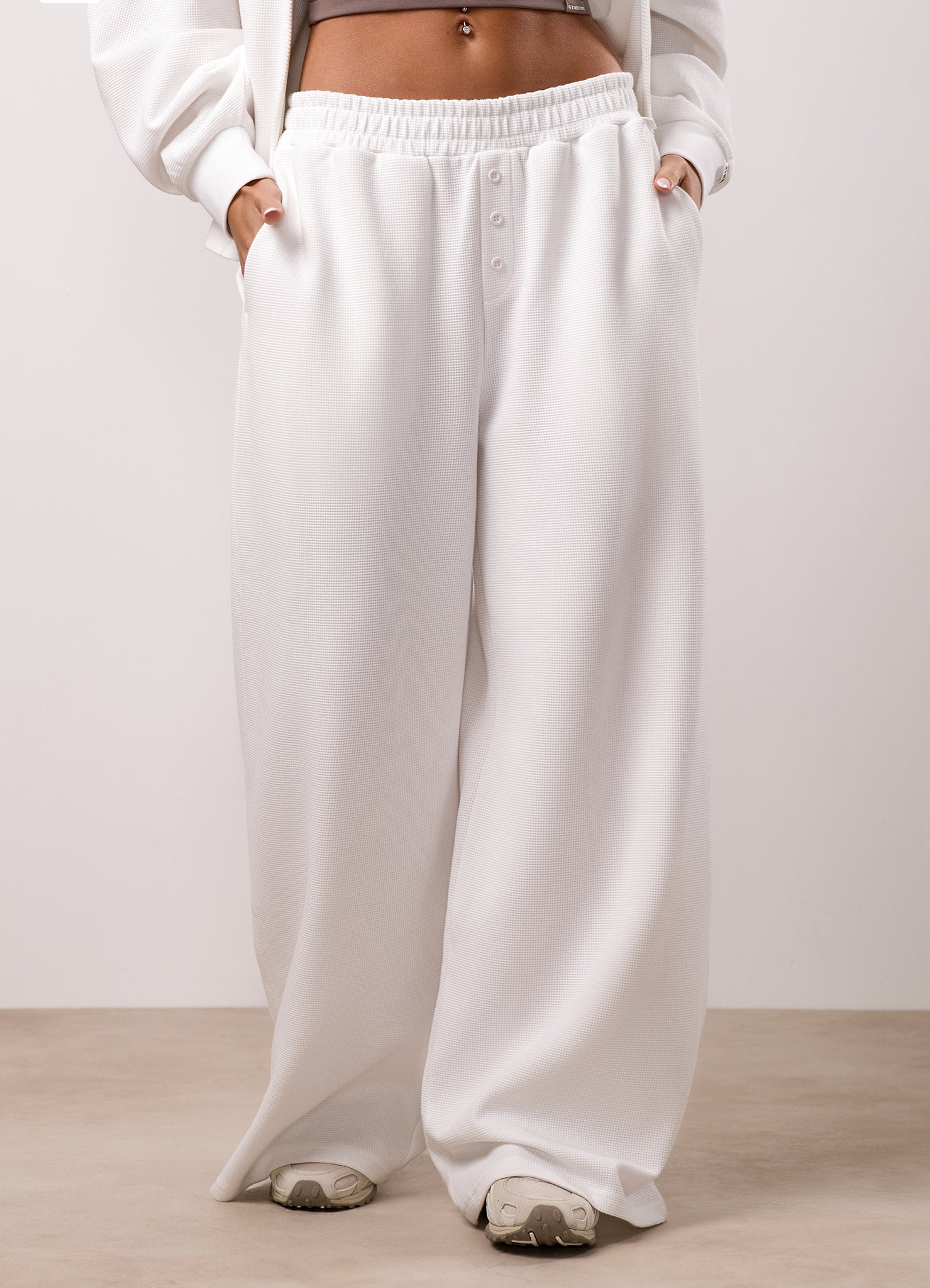 Gym King Waffle Mid Rise Trousers - Off-White