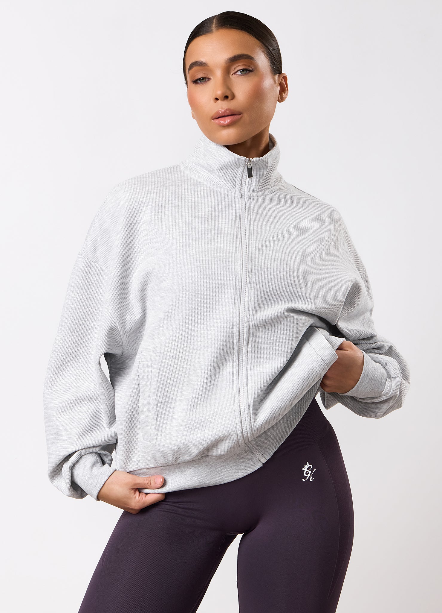 Gym King Waffle Full Zip Funnel - Grey Marl