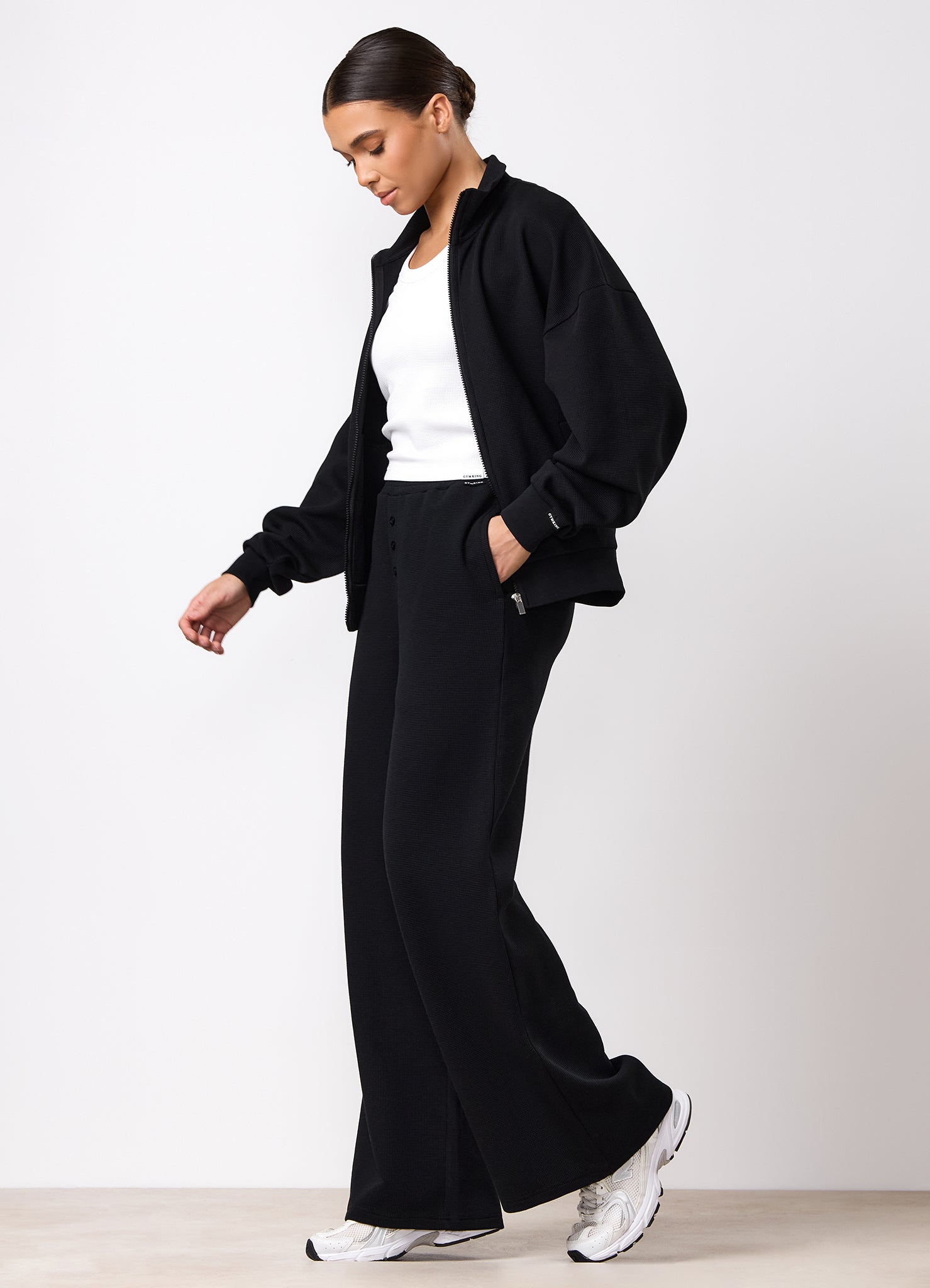 Gym King Waffle Mid Rise Trouser - Black