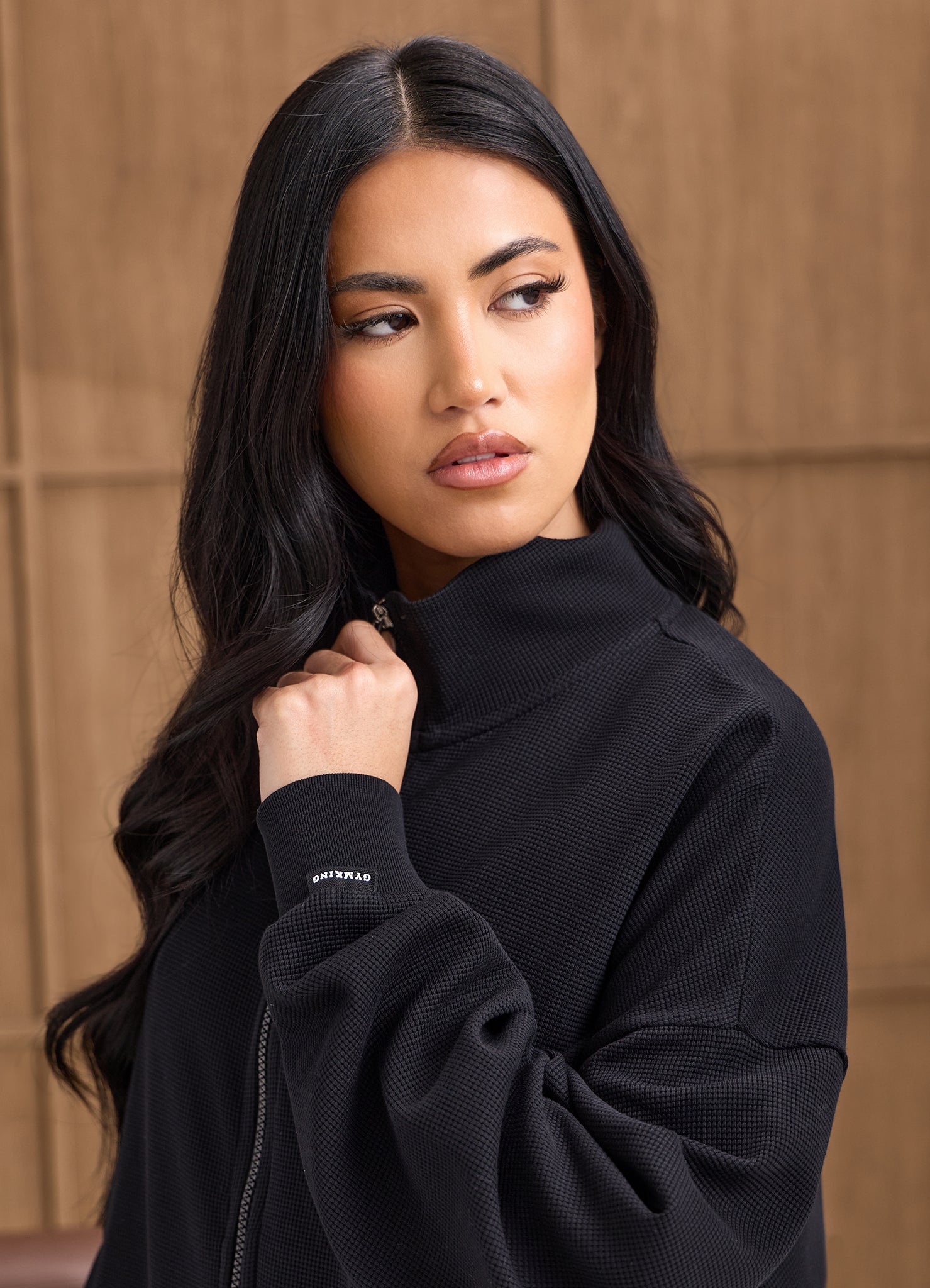 Gym King Waffle Full Zip Funnel - Black