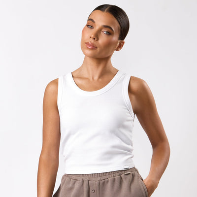 Gym King Waffle Crop Tank - White