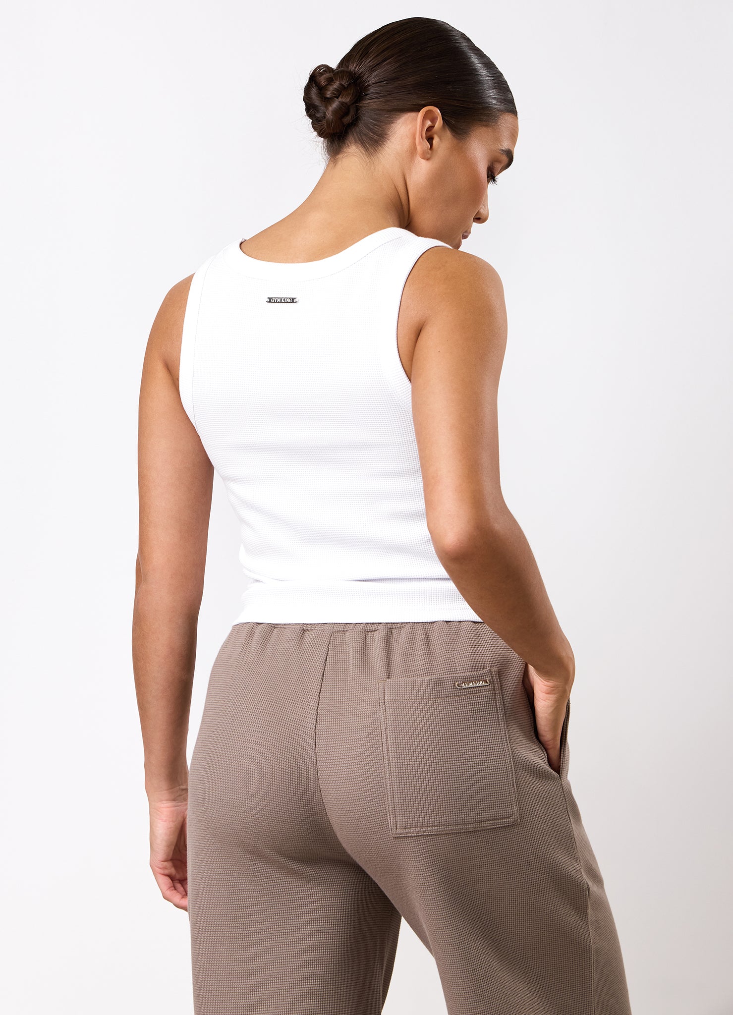 Gym King Waffle Crop Tank - White