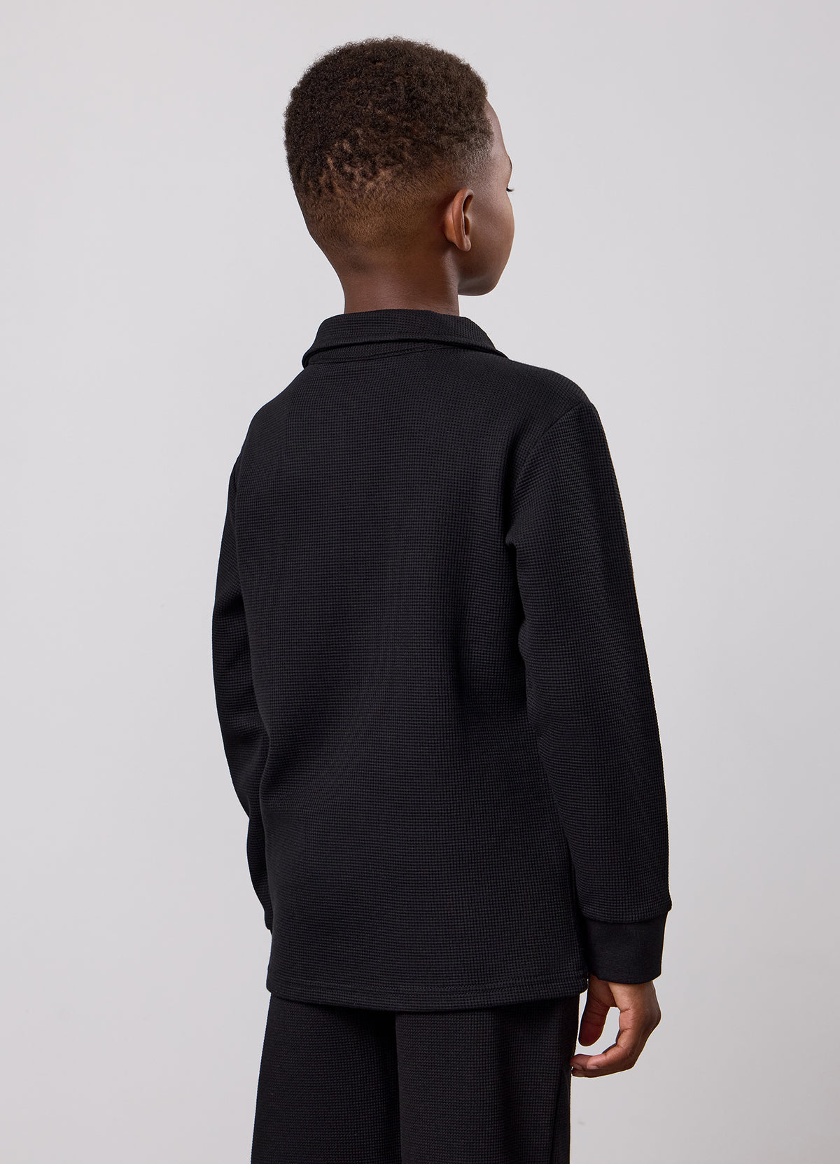 Gym King Older Kids Waffle Long Sleeve Polo - Black