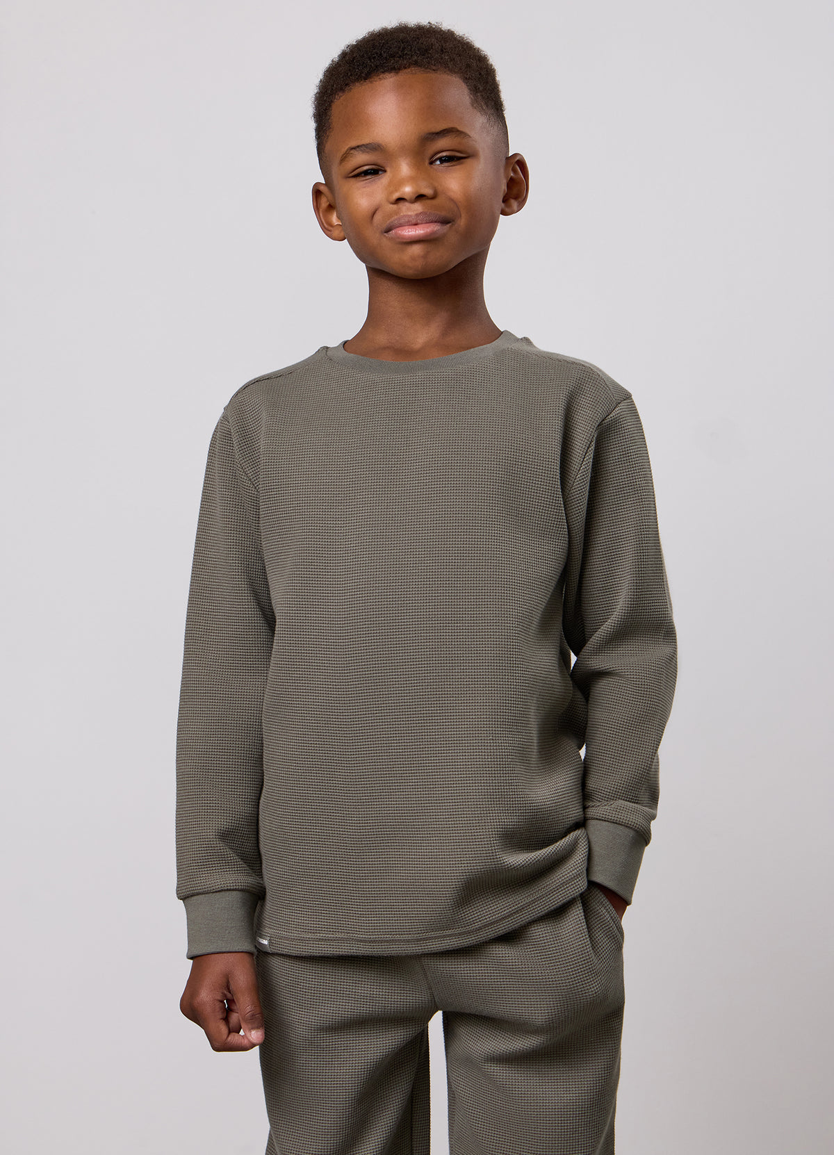 Gym King Older Kids Waffle Long Sleeve Top - Olive