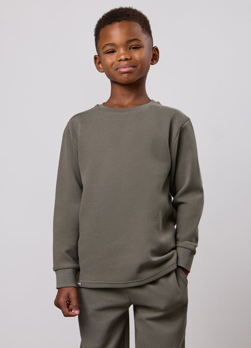 Gym King Older Kids Waffle Long Sleeve Top - Olive