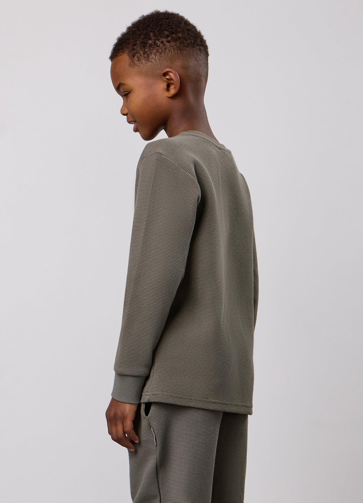 Gym King Older Kids Waffle Long Sleeve Top - Olive