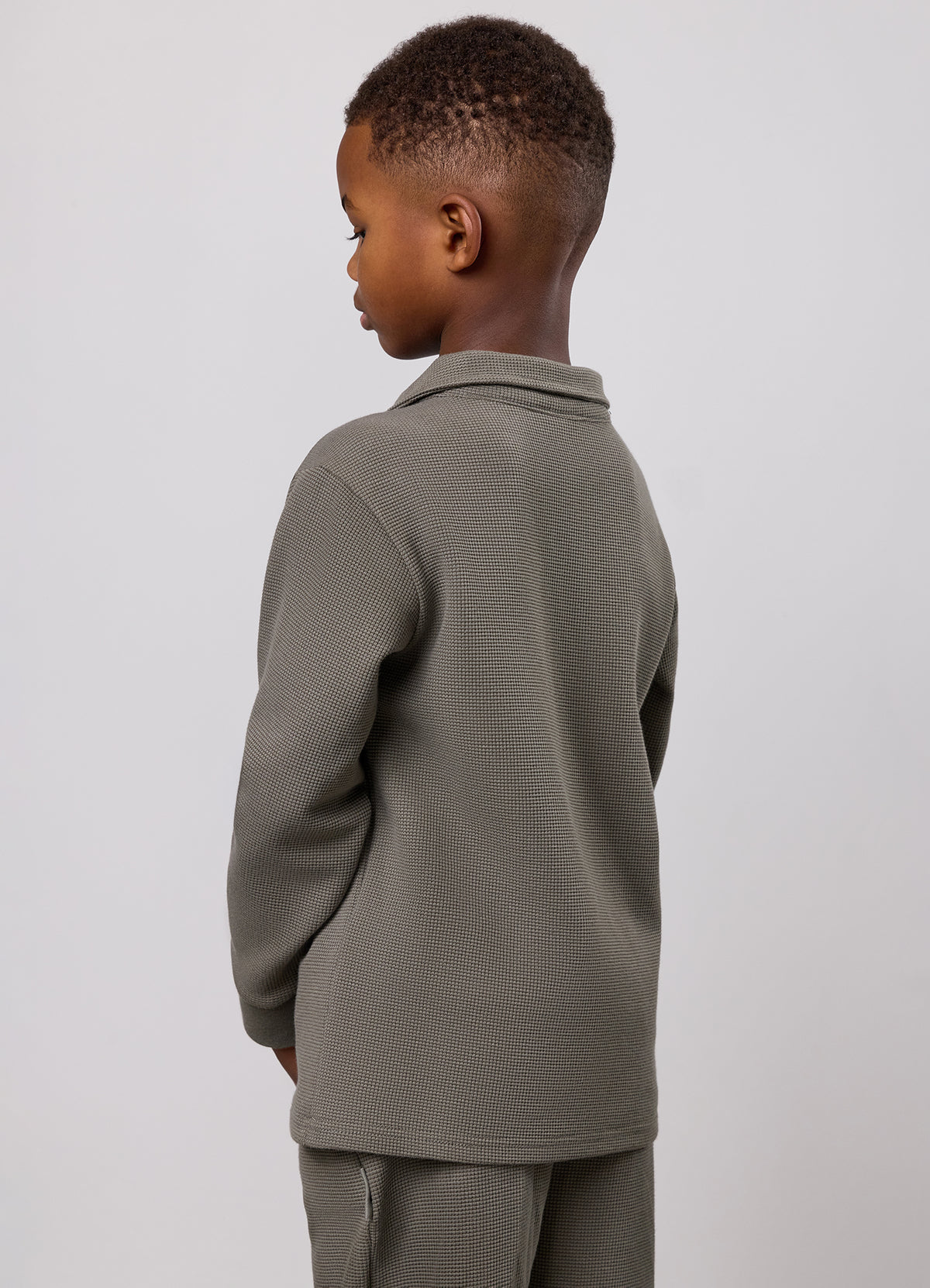 Gym King Older Kids Waffle Long Sleeve Polo - Olive