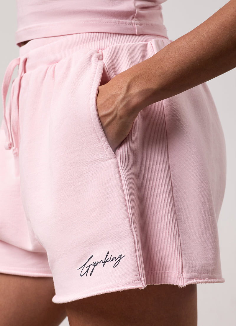 Gym King Washed Reset 1/4 Zip Funnel and Shorts - Pale Mauve