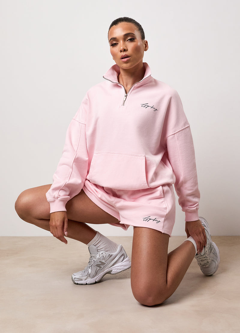 Gym King Washed Reset 1/4 Zip Funnel and Shorts - Pale Mauve