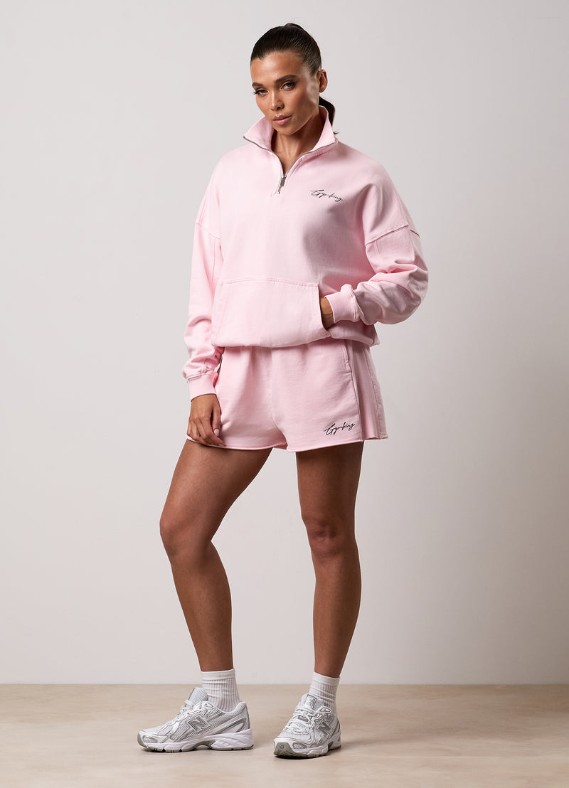 Gym King Washed Reset 1/4 Zip Funnel and Shorts - Pale Mauve