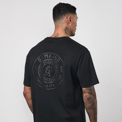 Gym King World Distressed Graphic Washed Tee - Black