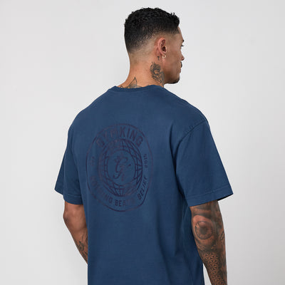 Gym King World Distressed Graphic Washed Tee - Rich Blue