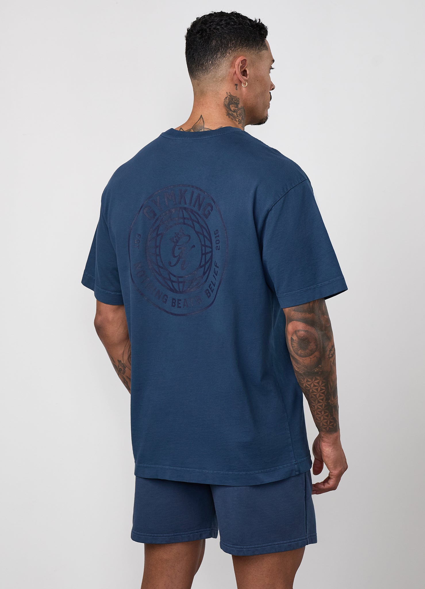 Gym King World Distressed Graphic Washed Tee - Rich Blue